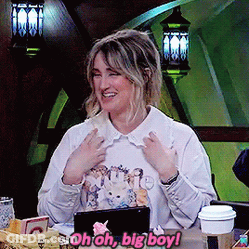 Woman Sitting With Oh Oh Big Boy Shirt GIF