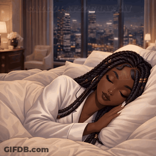 Woman Sleeping In Bed With City Skyline GIF