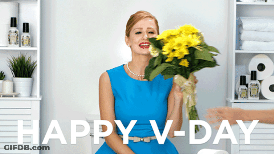 Woman Smelling Flower Happy Valentine's Day GIF