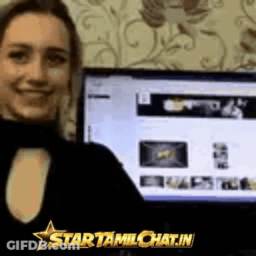 Woman Smiling At Computer Saying Starttamilchat.in GIF