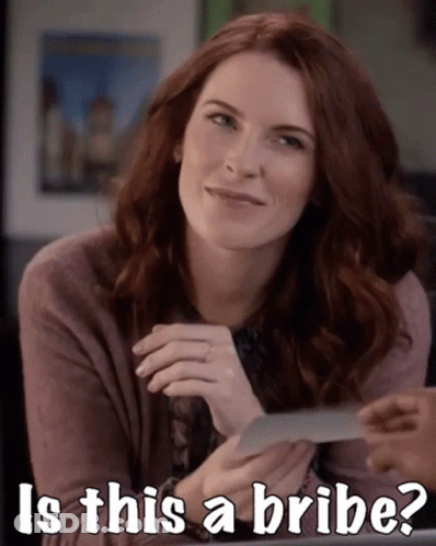 Woman Smiling Holding Paper Saying Is This A Bribe GIF