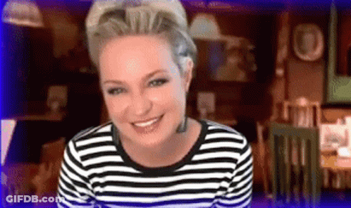 Woman Smiling In Black And White Striped Shirt GIF