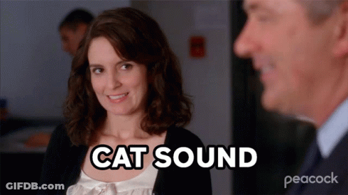 Woman Smiling In Front Of Man With Cat Sound GIF