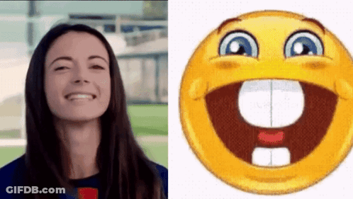 Woman Smiling Next To Smiley Face GIF