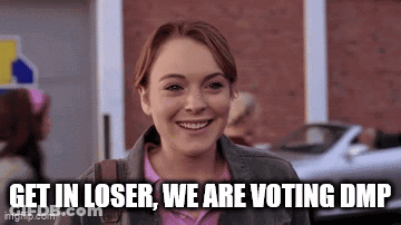 Woman Smiling Saying Get In Loser We Are Voting DMP GIF