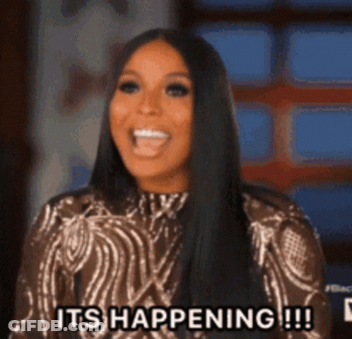 Woman Smiling Saying It's Happening GIF