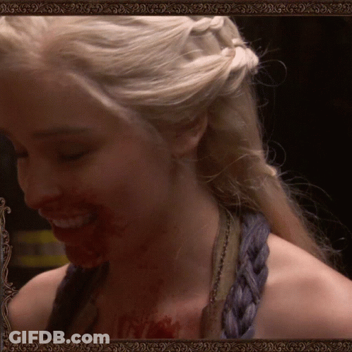Woman Smiling With Blood On Face GIF