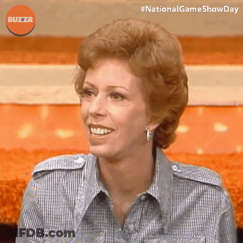 Woman Smiling With Buzzr Logo Behind Her GIF