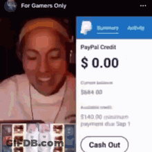 Woman Smiling With Headphones In Front Of PayPal Credit GIF