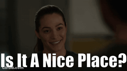 Woman Smiling With Is It A Nice Place GIF