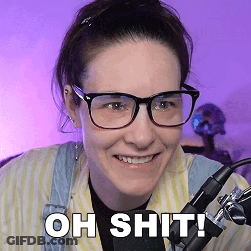 Woman Smiling With Oh Shit Behind Her GIF