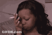 Woman Smoking Cigarette And Holding Head GIF