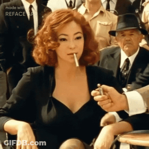 Woman Smoking Cigarette In Front Of Crowd Reface App GIF