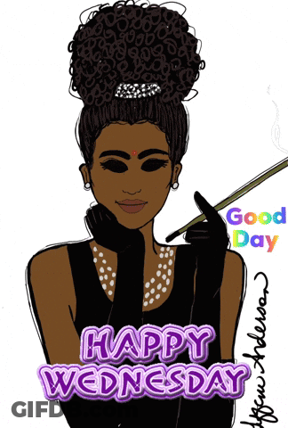 Woman Smoking Cigarette With Happy Wednesday GIF