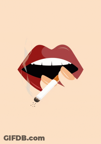 Woman Smoking Cigarette With Red Lips GIF