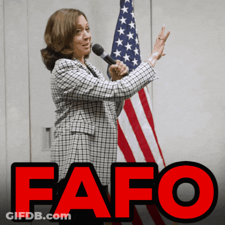 Woman Speaking Into Mic American Flag Red FAFO GIF