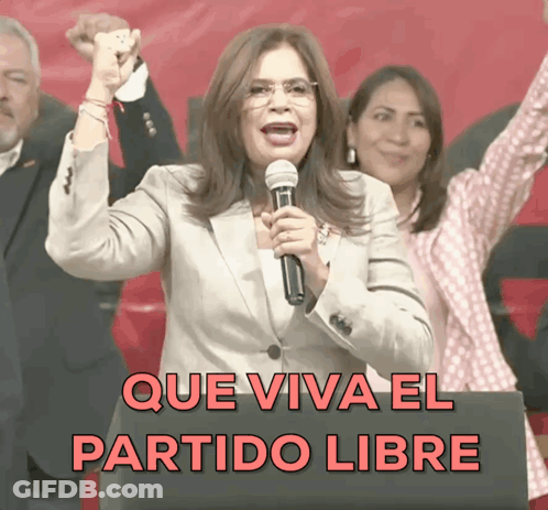 Woman Speaking Into Microphone Que Viva El Partido Libre GIF