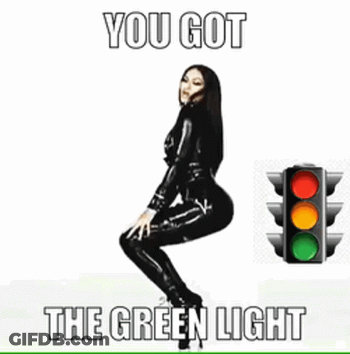 Woman Squatting Next To Traffic Light Saying You Got The Green Light GIF
