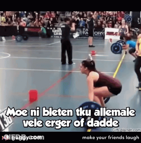 Woman Squatting With Barbell Saying Moe Ni Bleten Tku Allemale Vele Erger Of Daddet GIF