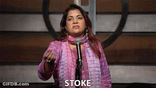 Woman Standing At Microphone Saying Stoke GIF