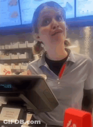 Woman Standing At Restaurant Cash Register GIF