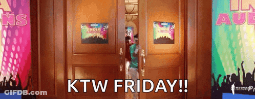 Woman Standing Before Door Saying KTW Friday GIF
