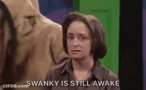 Woman Standing Before Green Door Swanky Is Still Awake GIF