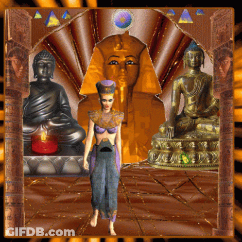 Woman Standing In Front Of Buddha Statue GIF