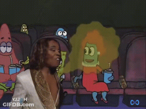 Woman Standing In Front Of Cartoon H GIF