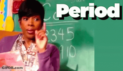 Woman Standing In Front Of Chalkboard With Period GIF
