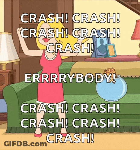 Woman Standing In Front Of Couch Crash Crash GIF
