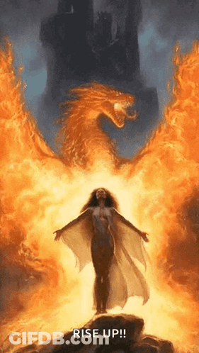 Woman Standing In Front Of Dragon Saying Rise Up GIF