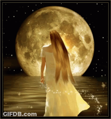 Woman Standing In Front Of Full Moon GIF