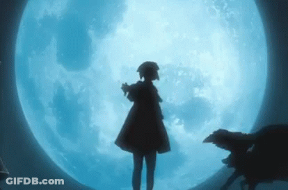 Woman Standing In Front Of Full Moon With Dog GIF