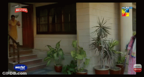 Woman Standing In Front Of House With Mezan Paints Sign GIF