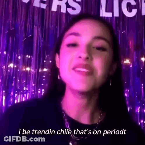 Woman Standing In Front Of I Be Trendin Chile Sign GIF