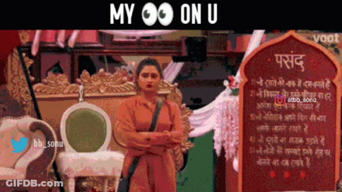 Woman Standing In Front Of My On U Sign GIF