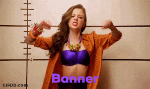 Woman Standing In Front Of Ruler Banner GIF