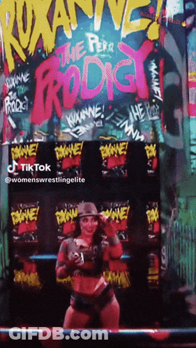 Woman Standing In Front Of The Pera Prodigy Sign GIF