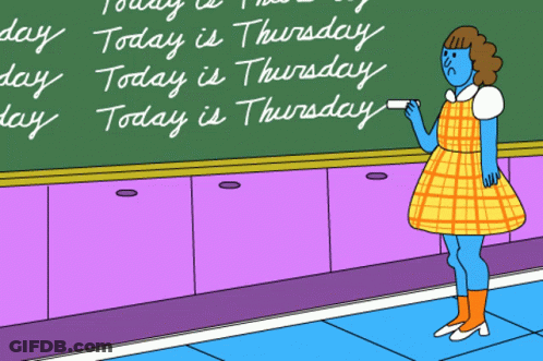 Woman Standing In Front Of Thursday Blackboard GIF
