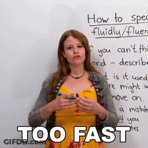 Woman Standing In Front Of Too Fast GIF