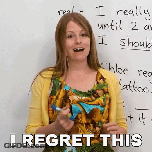 Woman Standing In Front Of Whiteboard Saying I Regret This GIF