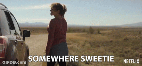 Woman Standing Next To Car On Dirt Road Somewhere Sweetie Netflix GIF