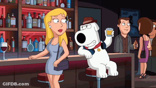 Woman Standing Next To Dog Holding Beer GIF