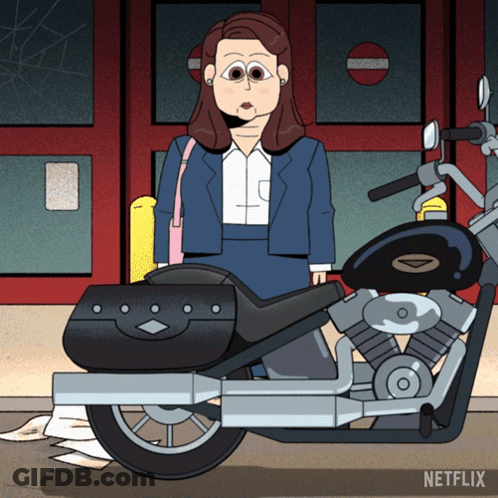 Woman Standing Next To Motorcycle Says Netflix GIF