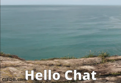 Woman Standing On Cliff Overlooking Ocean Hello Chat GIF