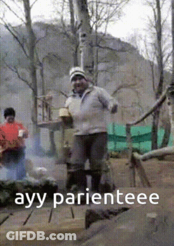 Woman Standing On Log Saying Ayy Parientee GIF