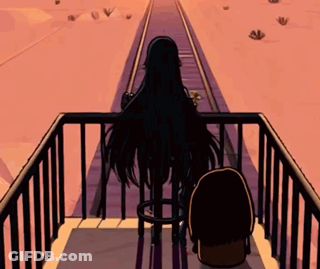 Woman Standing On Railing Looking At Train Track GIF
