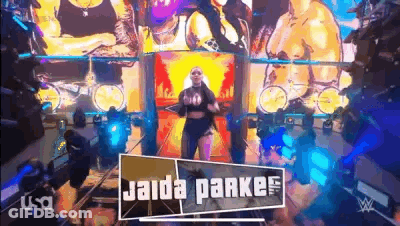 Woman Standing On Stage With Jaida Parkes Screen GIF