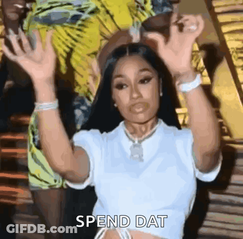 Woman Standing With Hands In The Air GIF